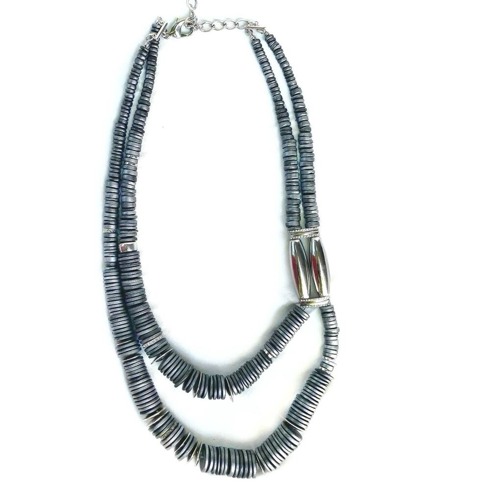 Vintage Chunky Gray Heishi Bead Layered Necklace | Chico's Statement Jewelry EUC